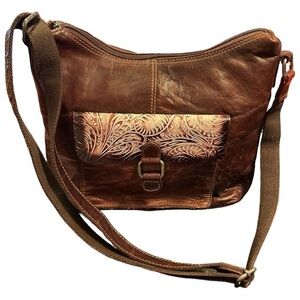 Jack Georges Savio Horseshoe Tooled Leather Crossbody Bag